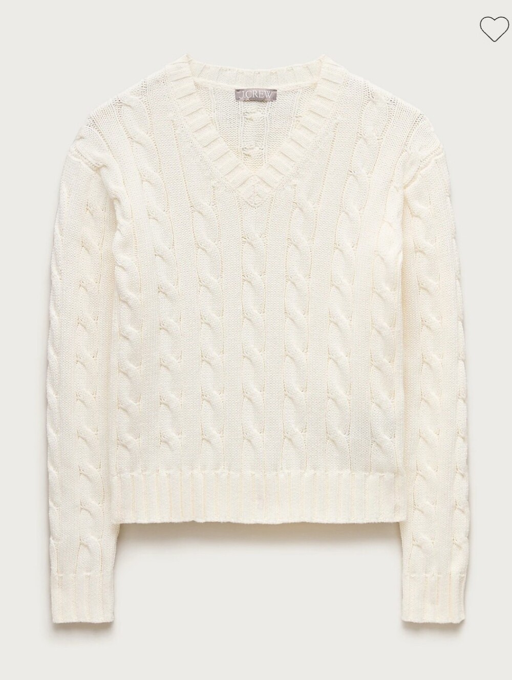 JCREW Ivory Cable-knit high V-neck sweater in heritage cotton